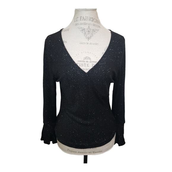 Xscape Black V Neck Flare Long Sleeve Blouse Evening Top - Picture 9 of 9